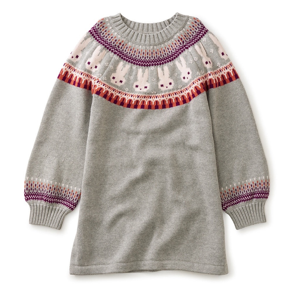 NWT Tea Collection Bunny Fair Isle Sweater Dress, Girls Size 7
